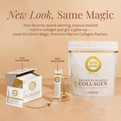 Shore Magic Premium Marine Collagen packets collection for convenient on the go dosing