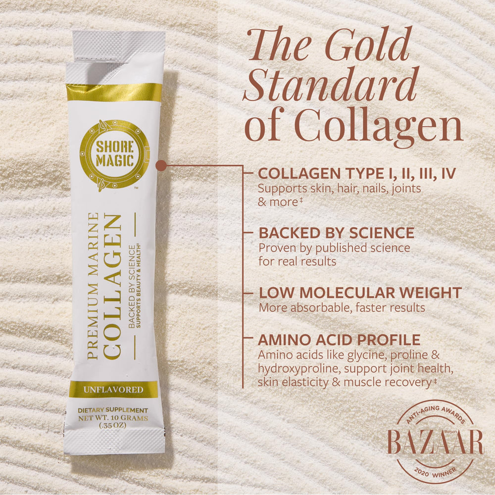 Shore Magic Premium Marine Collagen travel friendly packaging for busy lifestyles