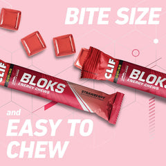 Shot Bloks Strawberry energy chews packaging detail highlights convenient on the go fuel