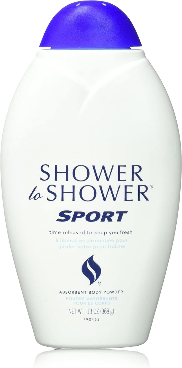 Shower To Shower Sport Powder packaging shows six bottle set for active days