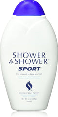 Shower To Shower Sport Powder packaging shows six bottle set for active days
