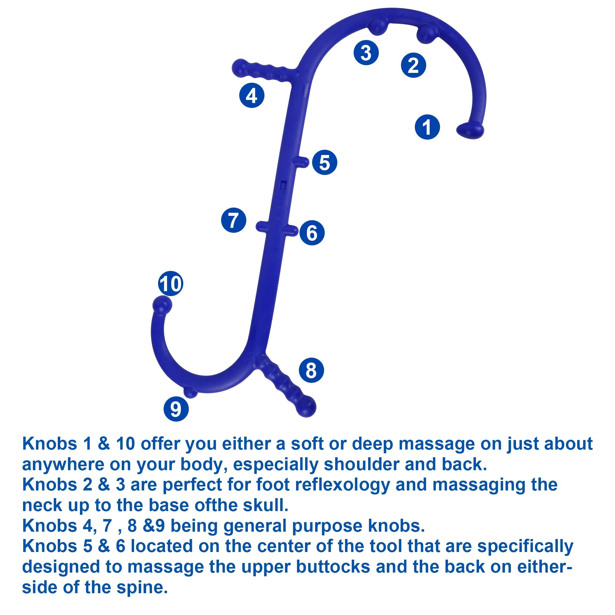 Close-up of Shrdaepe cane’s 10 knobs showing acorn tips for deep tissue work.