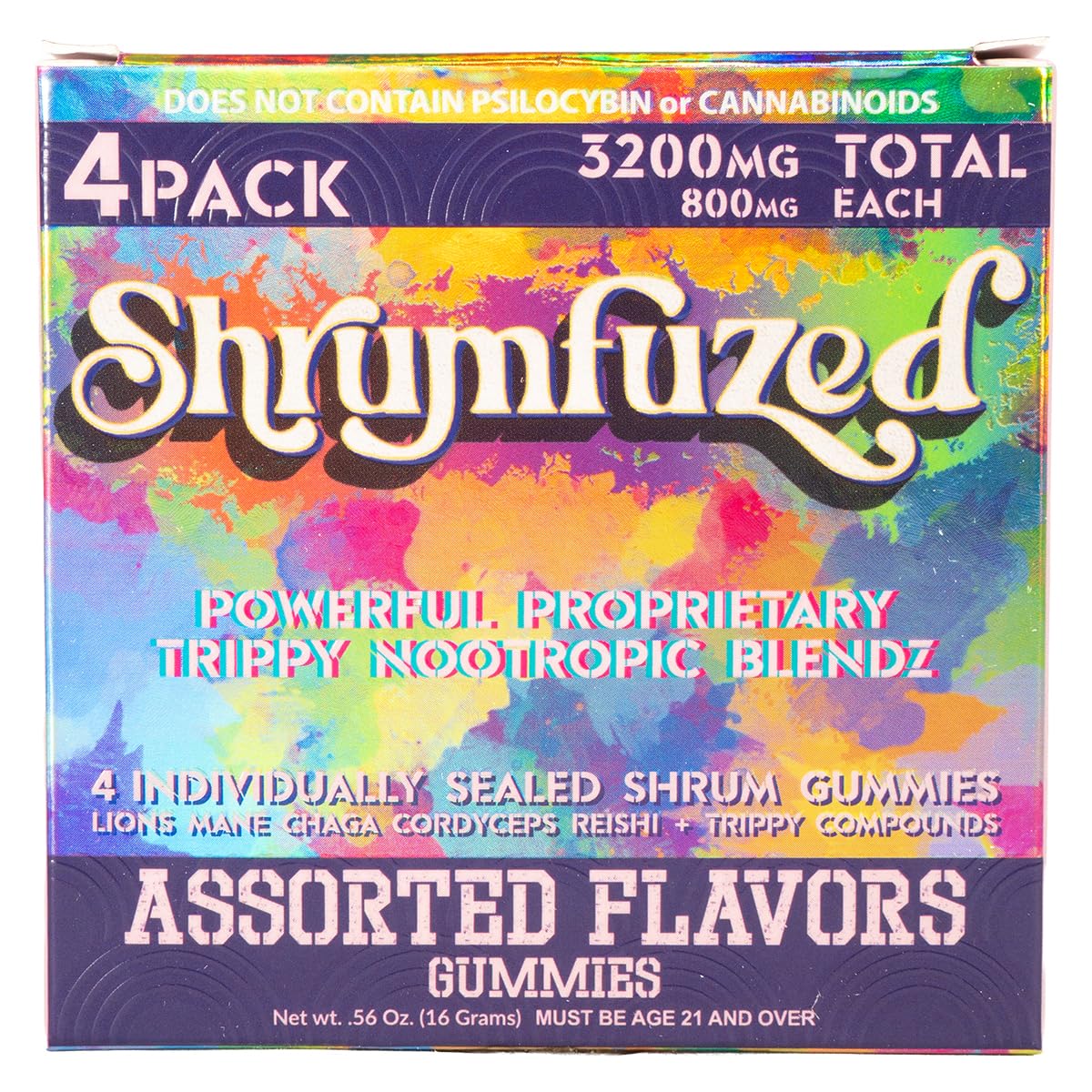 Shrumfuzed bottle back showing ingredients and dosage for mindful consumption