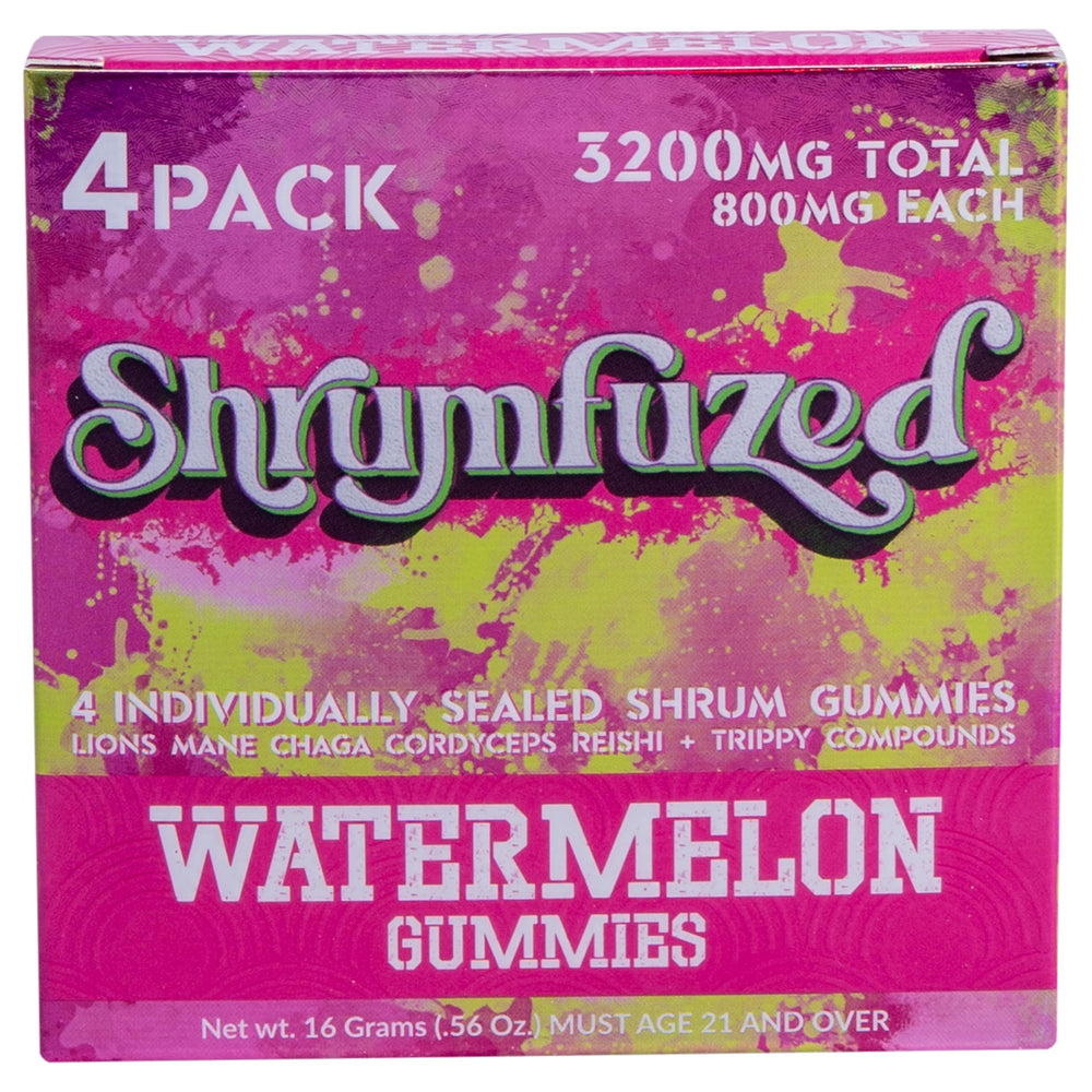 Shrumfuzed nootropic gummy bottle product shot highlighting the mango-style packaging and gummy form for daily focus