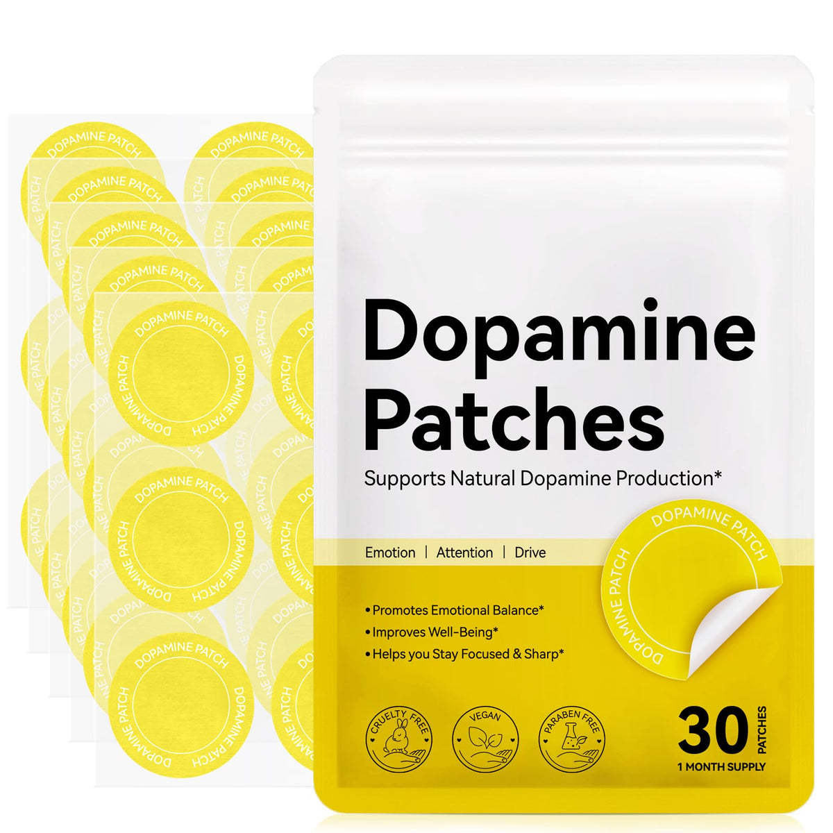 Shuangjia Dopamine Patches Extra Strength box front shows vegan mood support packaging.