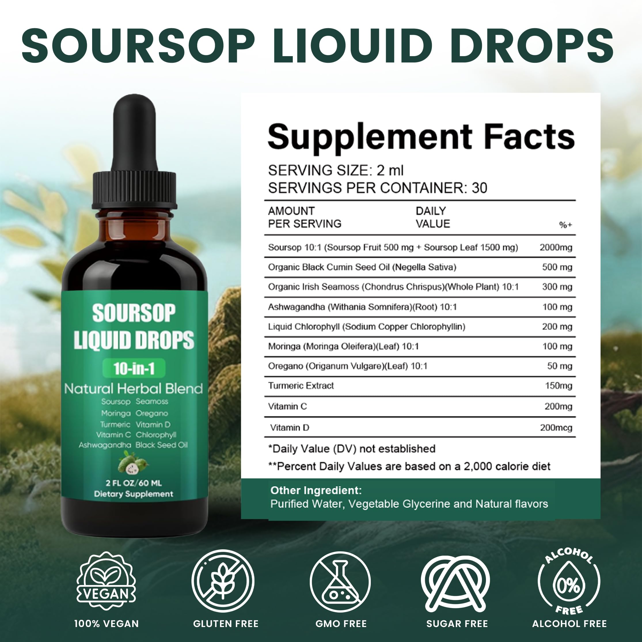 Shwfhi Soursop 10-in-1 bottle sits on kitchen counter for daily use.