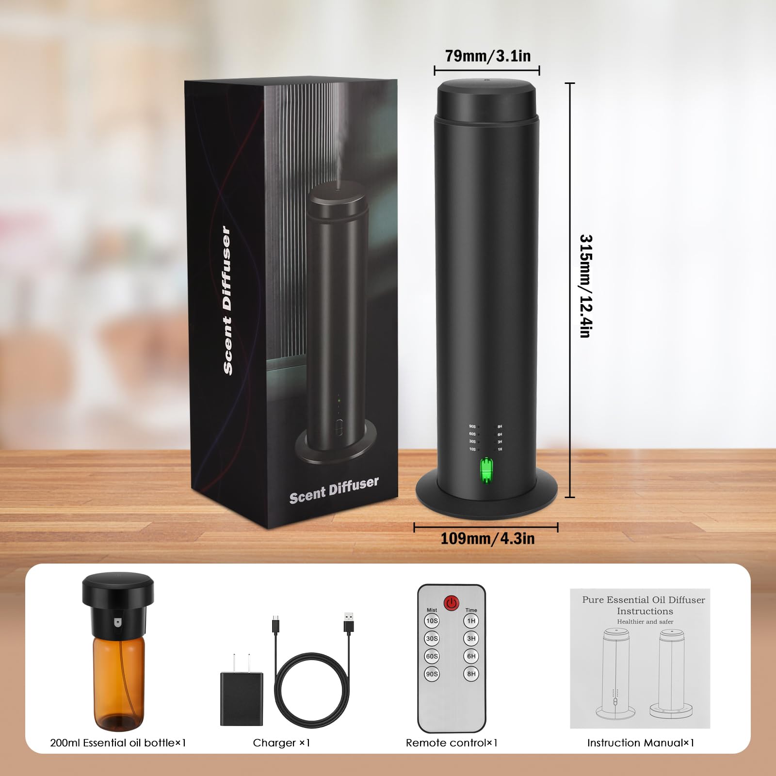 SHXMZS Waterless Diffuser matte aluminum body in black-a highlighting durability.
