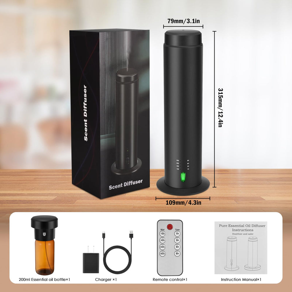 SHXMZS Waterless Diffuser matte aluminum body in black-a highlighting durability.