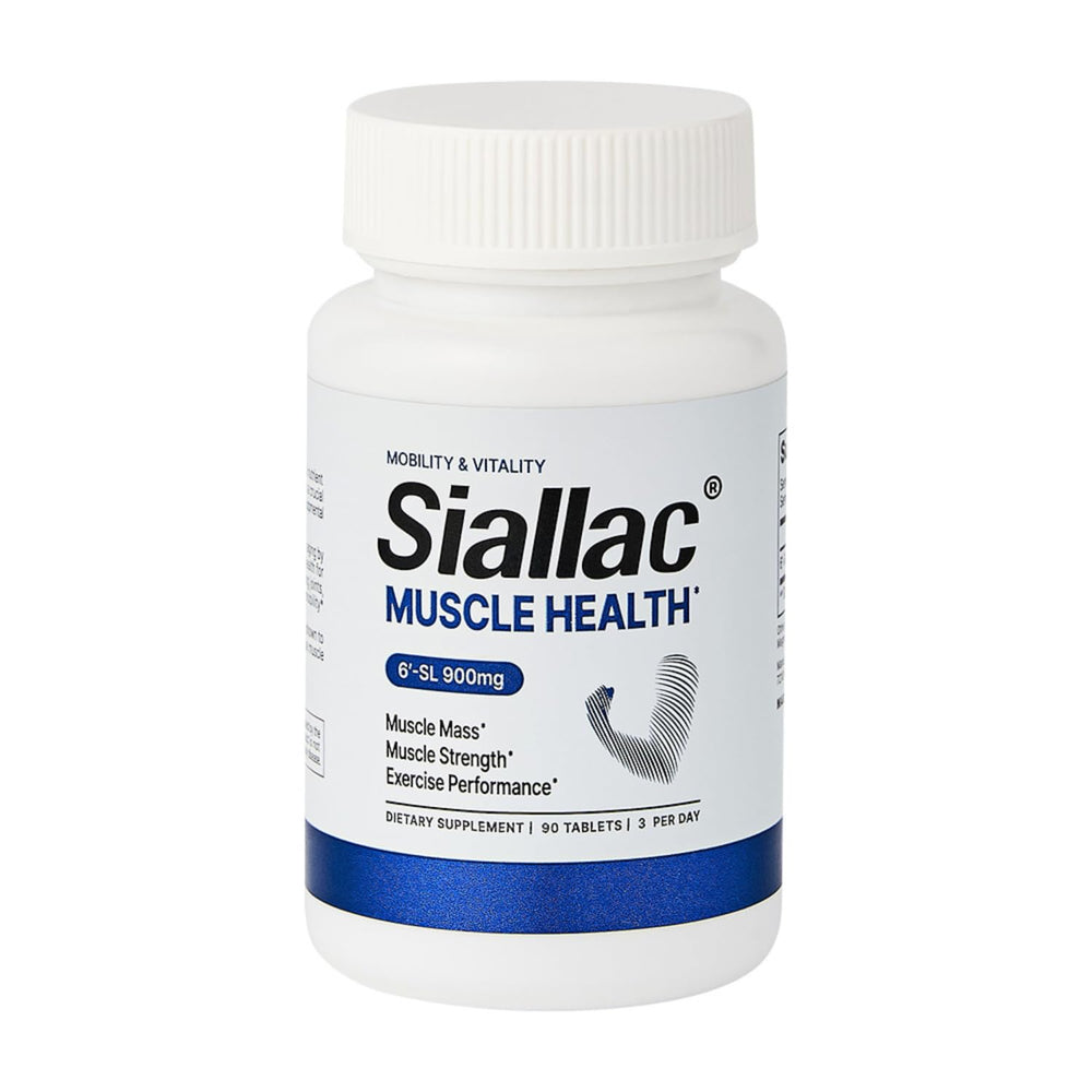 Close-up of SIALLAC Muscle Health tablets with 6'-SL details