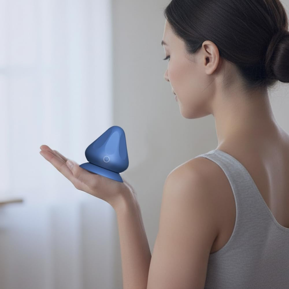 Siatelo multi-use massager in blue adapts to hands, walls, and furniture