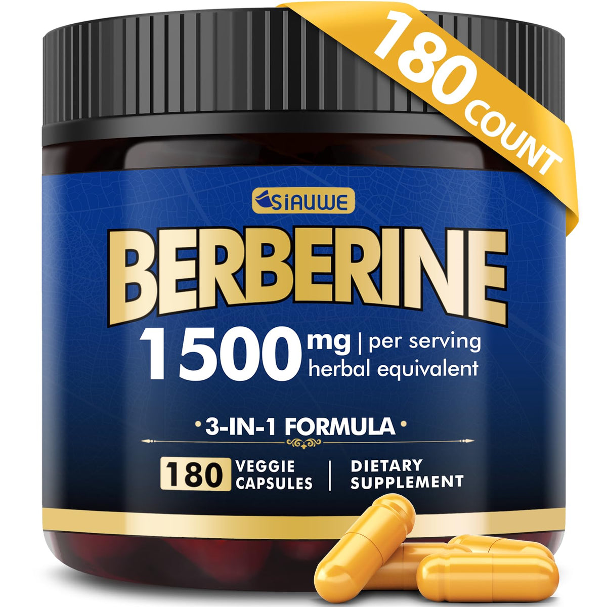 SIAUWE Berberine 1500mg bottle for daily wellness support.