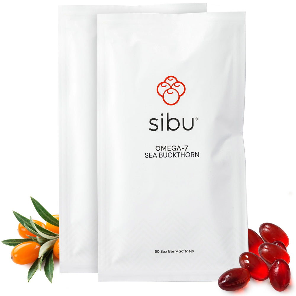 Sibu Sea Buckthorn Omega-7 softgels bottle may support healthy skin and nails.