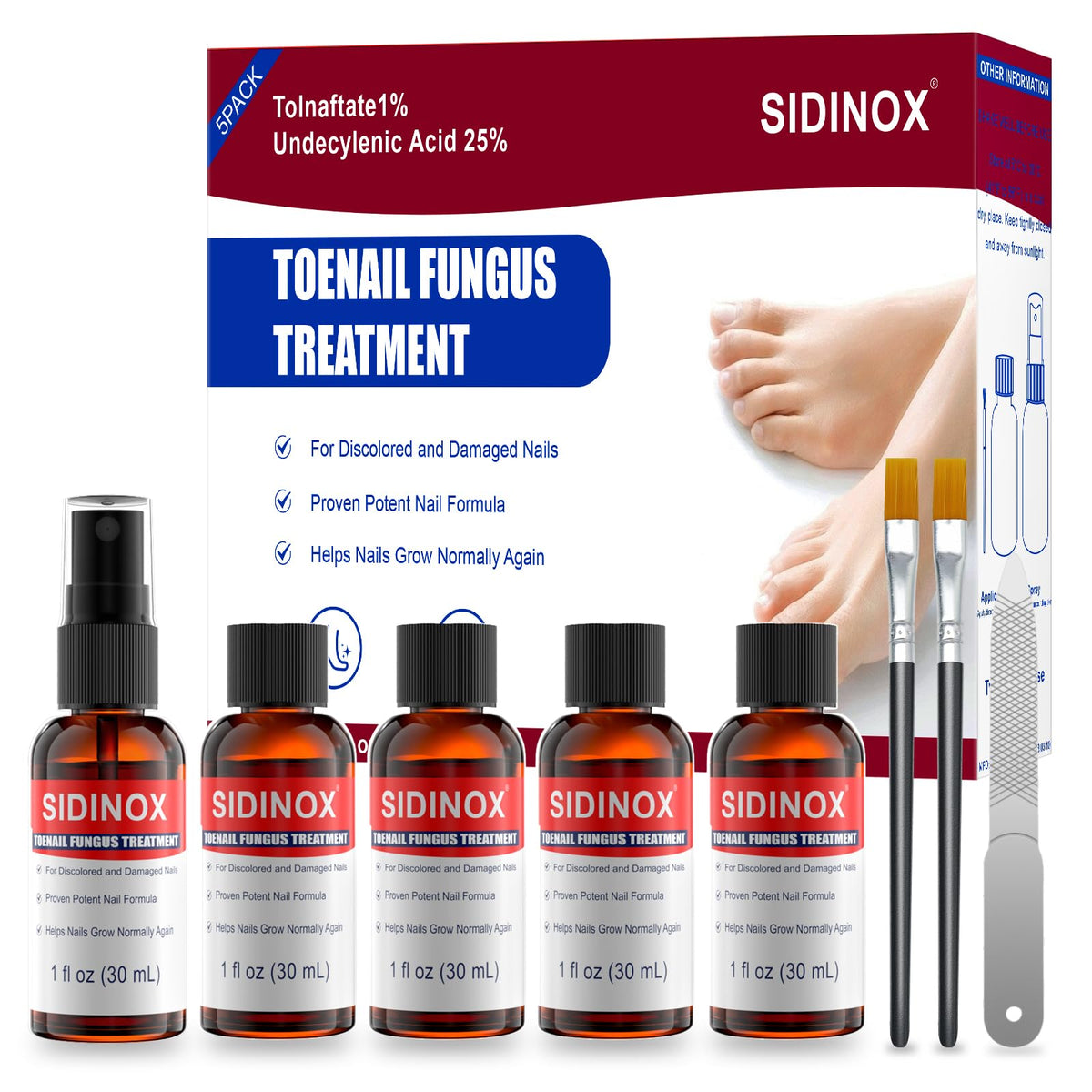 Sidinox tratamiento hongo uñas, botella de 30 ml para uso externo