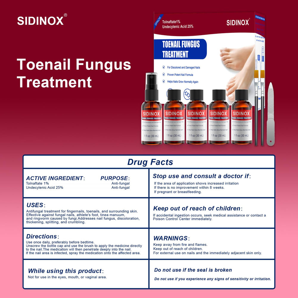 Sidinox tratamiento hongo uñas, pack de 5 botellas para tratamiento sostenido