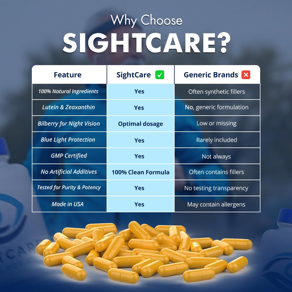 SightCare easy-to-swallow capsules pictured for convenient daily intake.