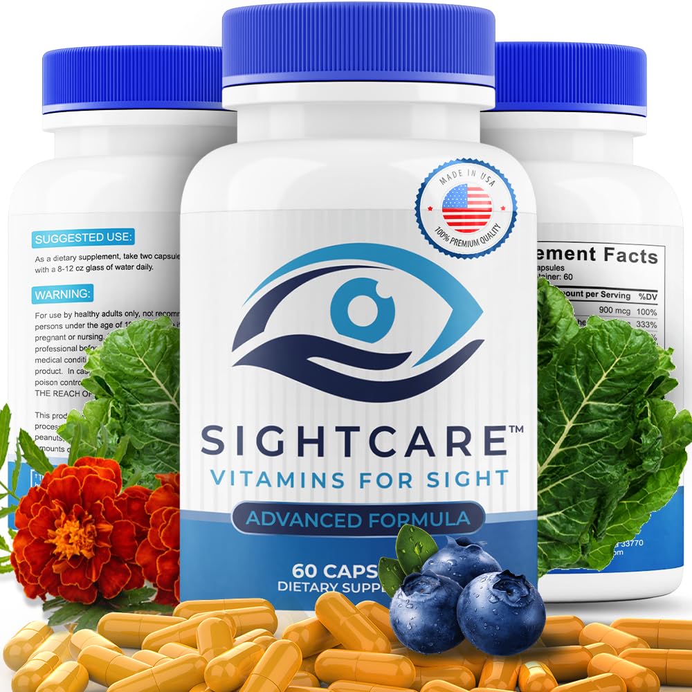 SightCare Lutein Zeaxanthin capsules closeup support daily visual clarity and eye comfort.