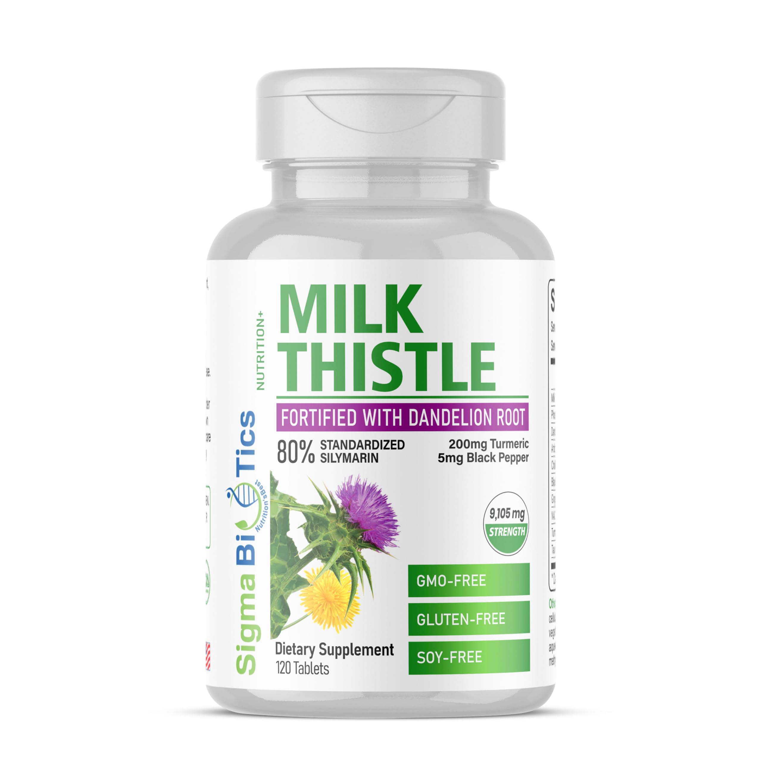 SigmaBiotics Milk Thistle bottle front showing liver support potential.