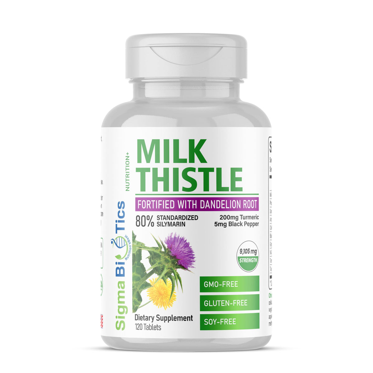 SigmaBiotics Milk Thistle bottle front showing liver support potential.