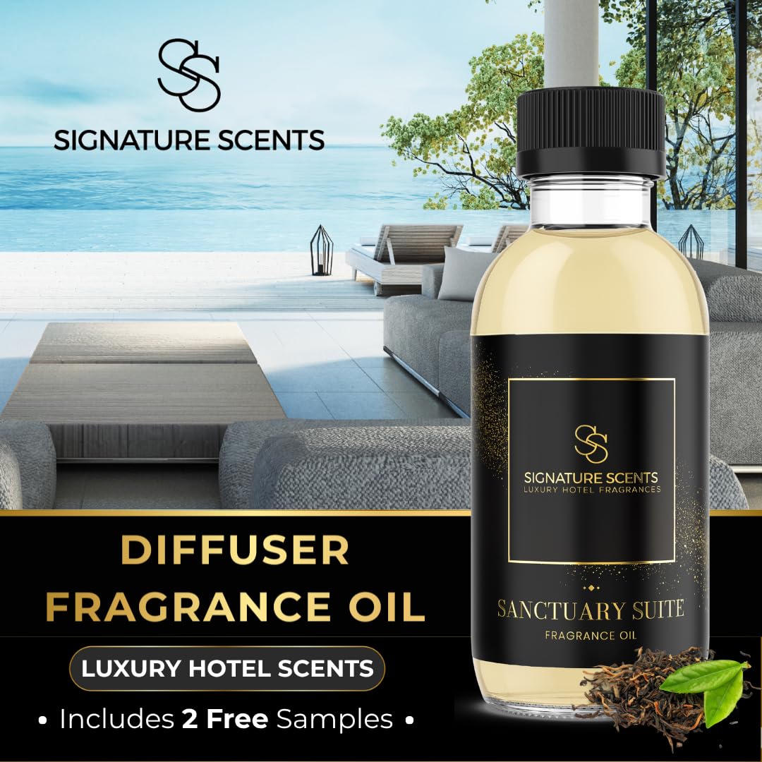 Signature Scents Sanctuary Suite diffuser bottle ideal for elegant living room fragrance.