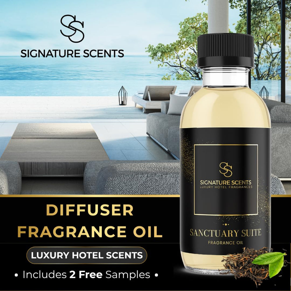 Signature Scents Sanctuary Suite diffuser bottle ideal for elegant living room fragrance.