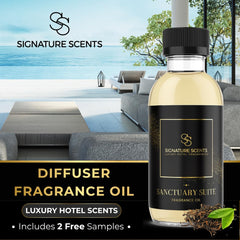 Signature Scents Sanctuary Suite diffuser bottle ideal for elegant living room fragrance.
