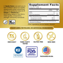 SIGNIFY NATURE Omega-3 capsules close-up showing EPA and DHA content