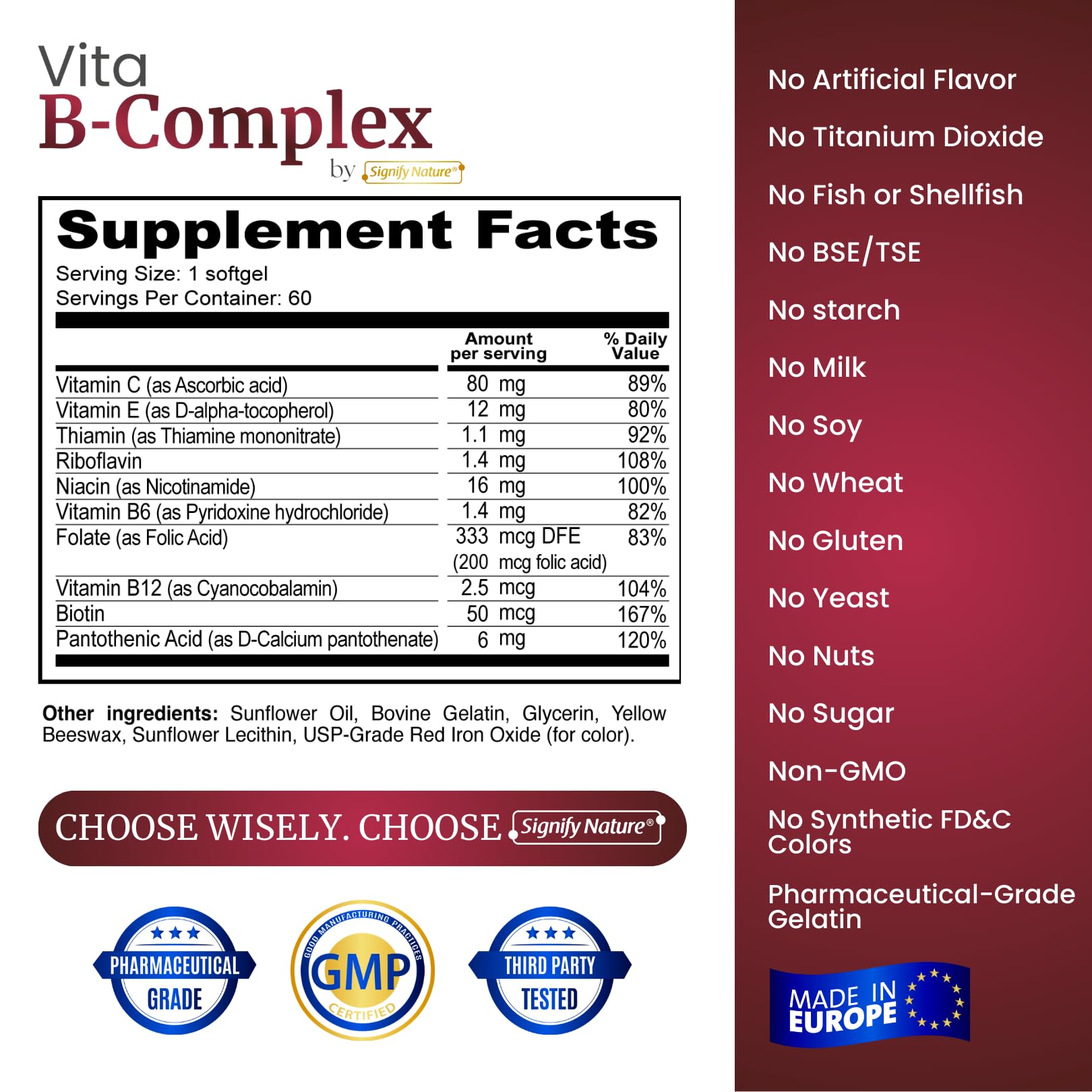 SIGNIFY NATURE VitaBComplex softgels closeup emphasizes easy-to-swallow capsules for daily use.