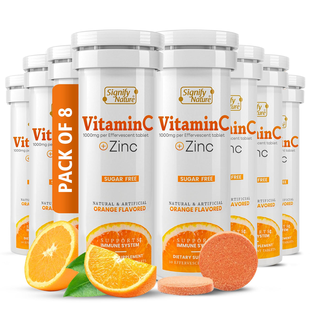Signify Nature Vitamin C 1000mg effervescent tablet dissolving in water for a refreshing daily drink