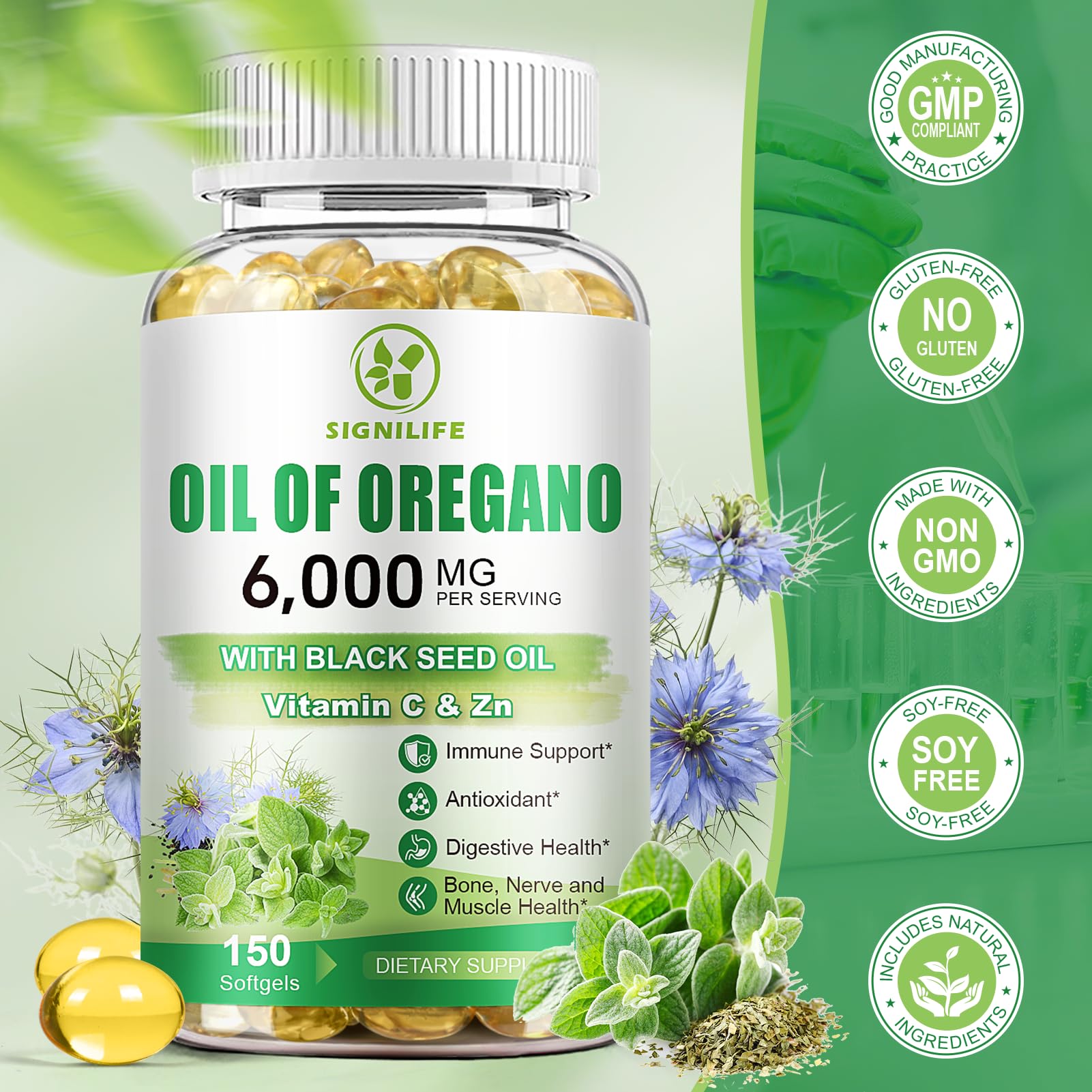 Signilife antioxidant boost concept with capsules and vibrant colors.