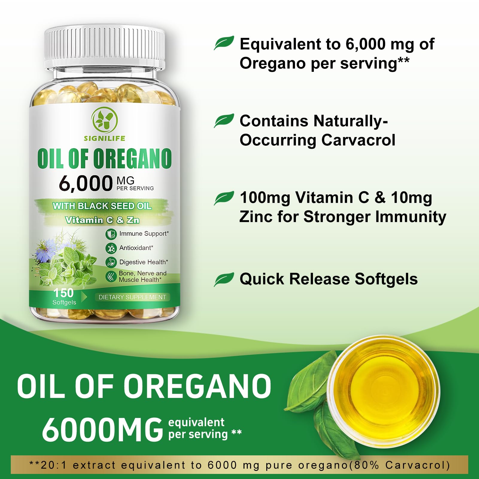 Signilife oregano oil softgels promoting digestive comfort.