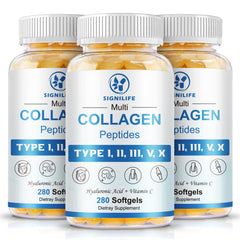 SIGNILIFE multi-collagen softgels bottle supports daily beauty and hydration.