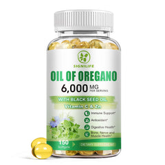 Signilife oregano oil bottle close-up highlighting immune-support blend.