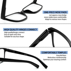 SIGVAN blue light blocking reading glasses, square frame, temple detail for durability during use.