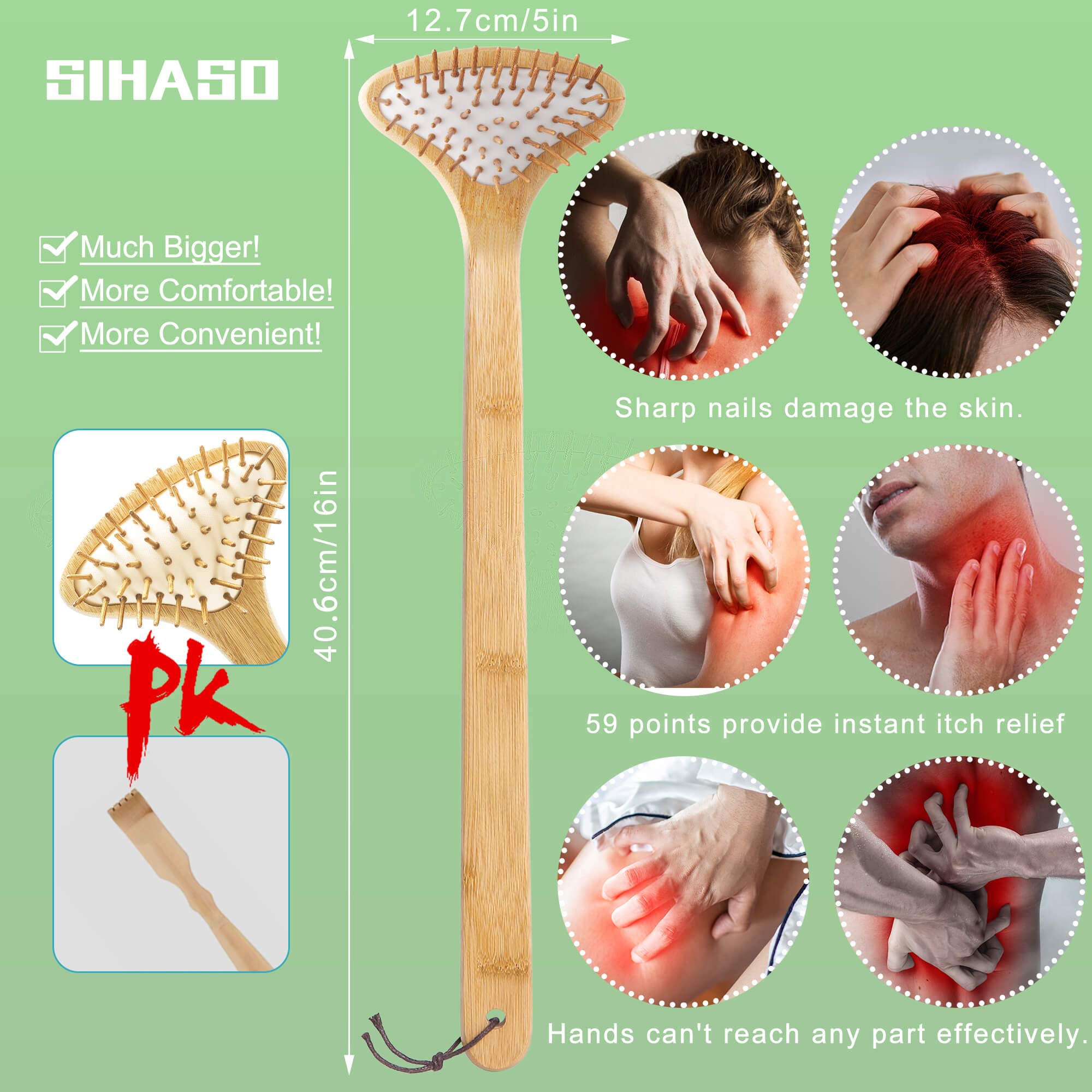 SIHASO 16-inch arc-handle back scratcher for effortless reach.