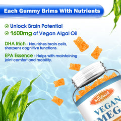 Sijigood Omega-3 Gummies orange-flavor closeup — tasty vegan omega source for everyday wellness.