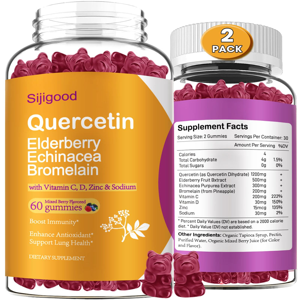 Sijigood Quercetin Gummies bottle front for family immune support in a tasty berry chew.