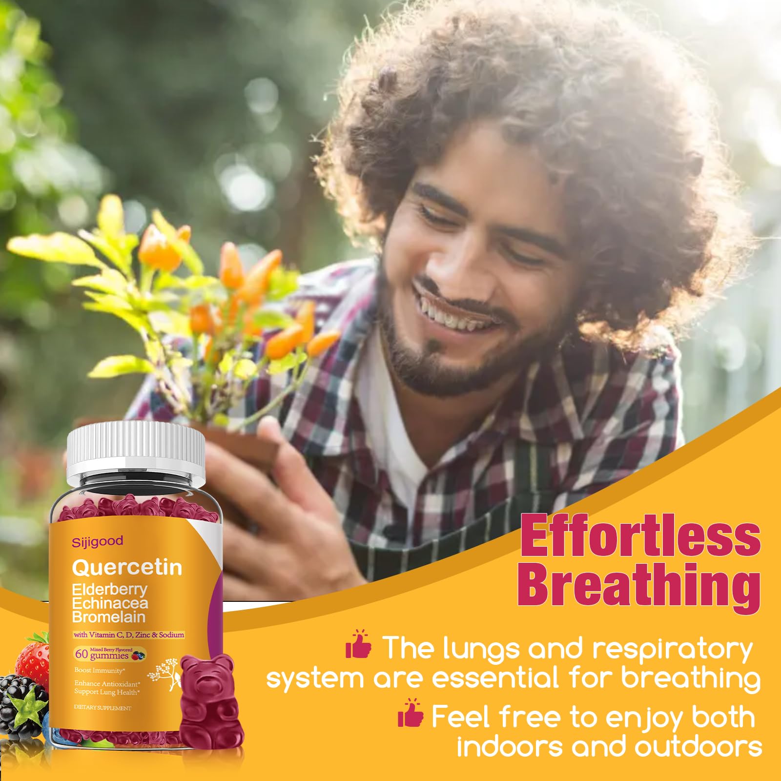 Sijigood Quercetin Gummies bromelain-visual shows enzyme blend for gentle digestion.