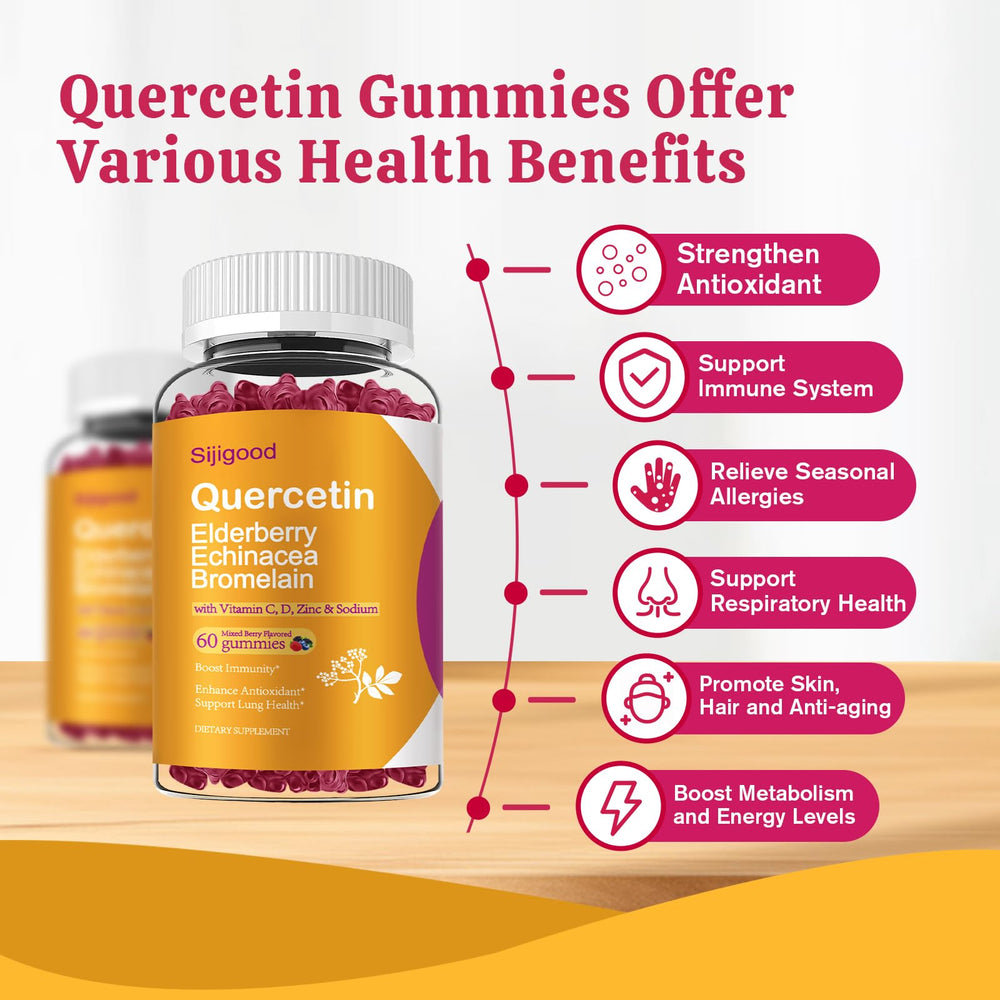 Sijigood Quercetin Gummies ingredients elderberry highlight a natural flavor and potential immune support.