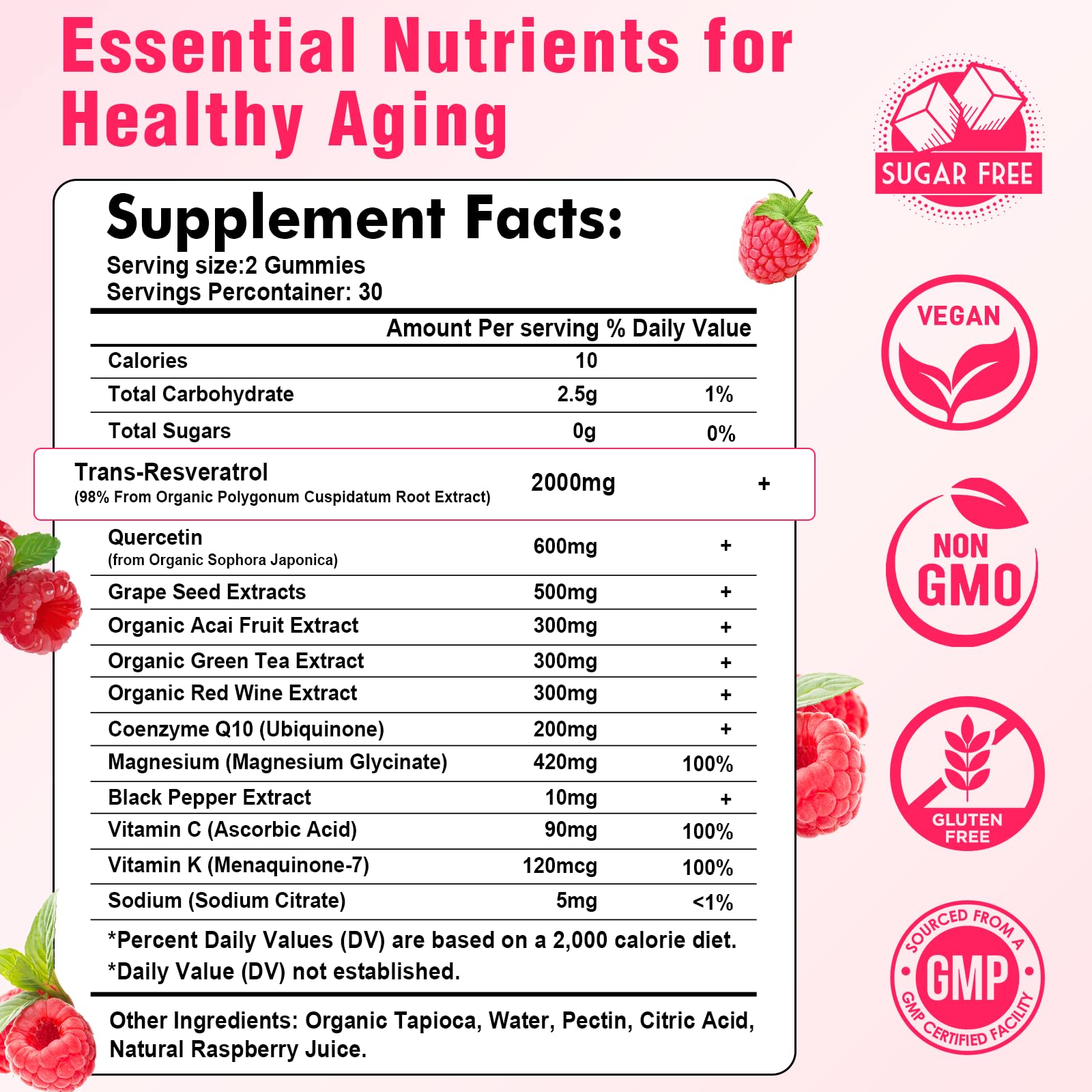 Close-up of raspberry resveratrol gummies by Sijigood