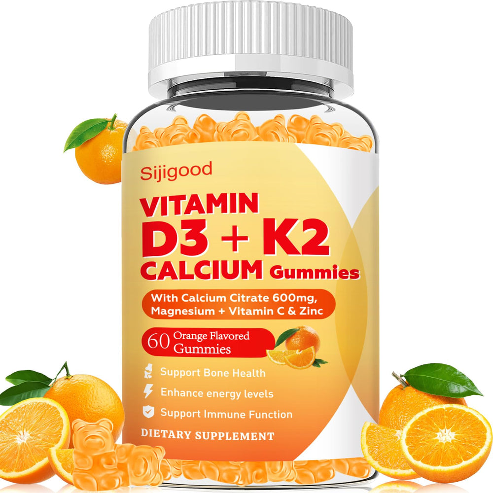 Sijigood Vitamin D3 K2 Gummies bottle closeup highlighting bone support and daily wellness.