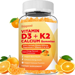 Sijigood Vitamin D3 K2 Gummies bottle closeup highlighting bone support and daily wellness.