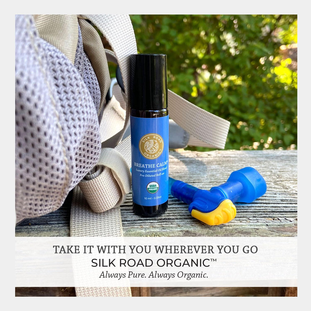 Silk Road Organic Breathe Calm roll-on cap and design for easy carry.