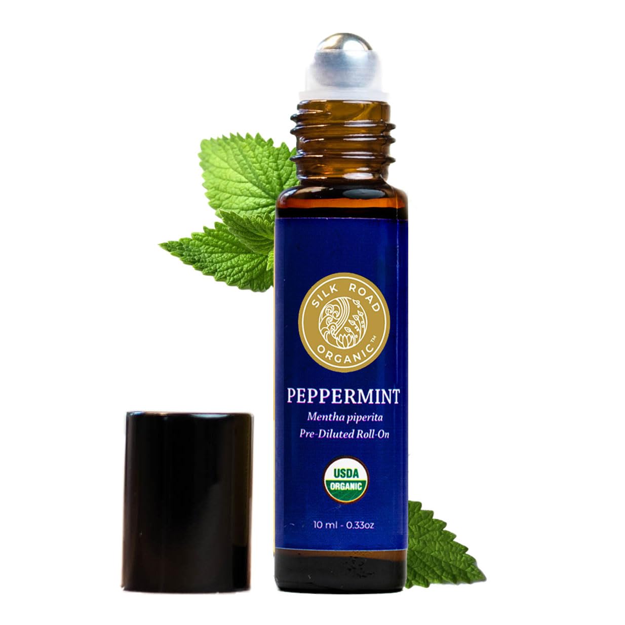 Silk Road Organic Menta Rodillo 10 ml, alivio rápido del malestar estomacal.