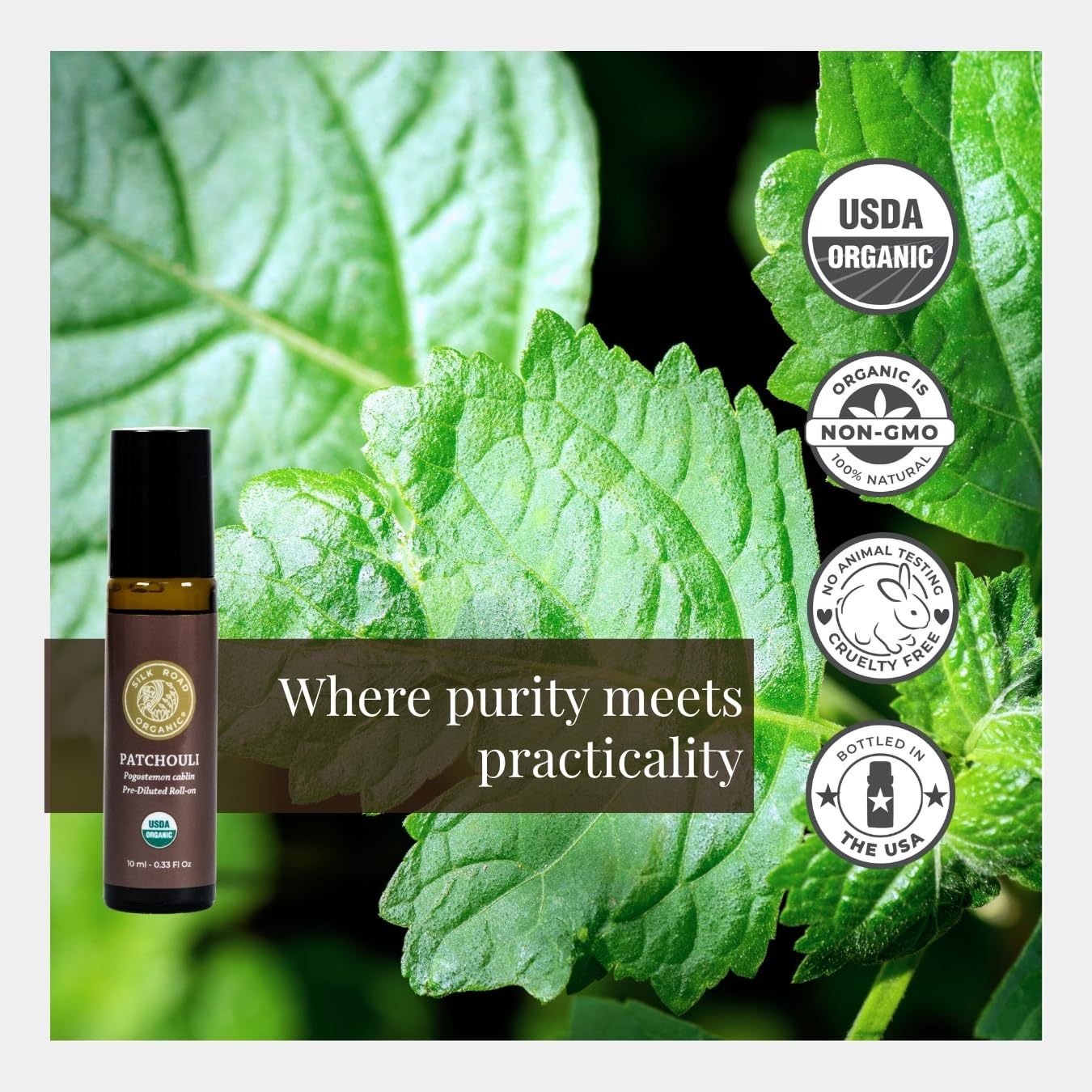Silk Road Organic Patchouli scent with wood and spice notes for soothing rituals.