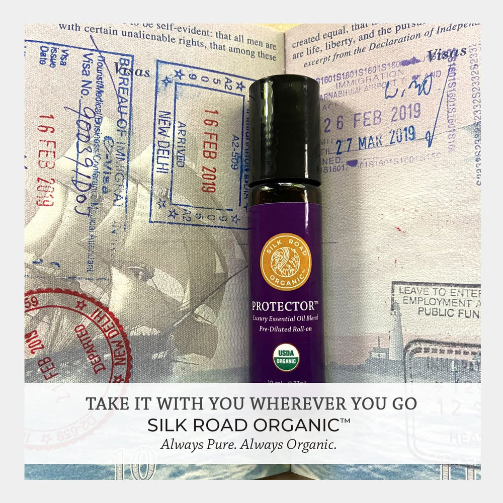 Close-up of the stainless steel roller ball on Silk Road Protector bottle.