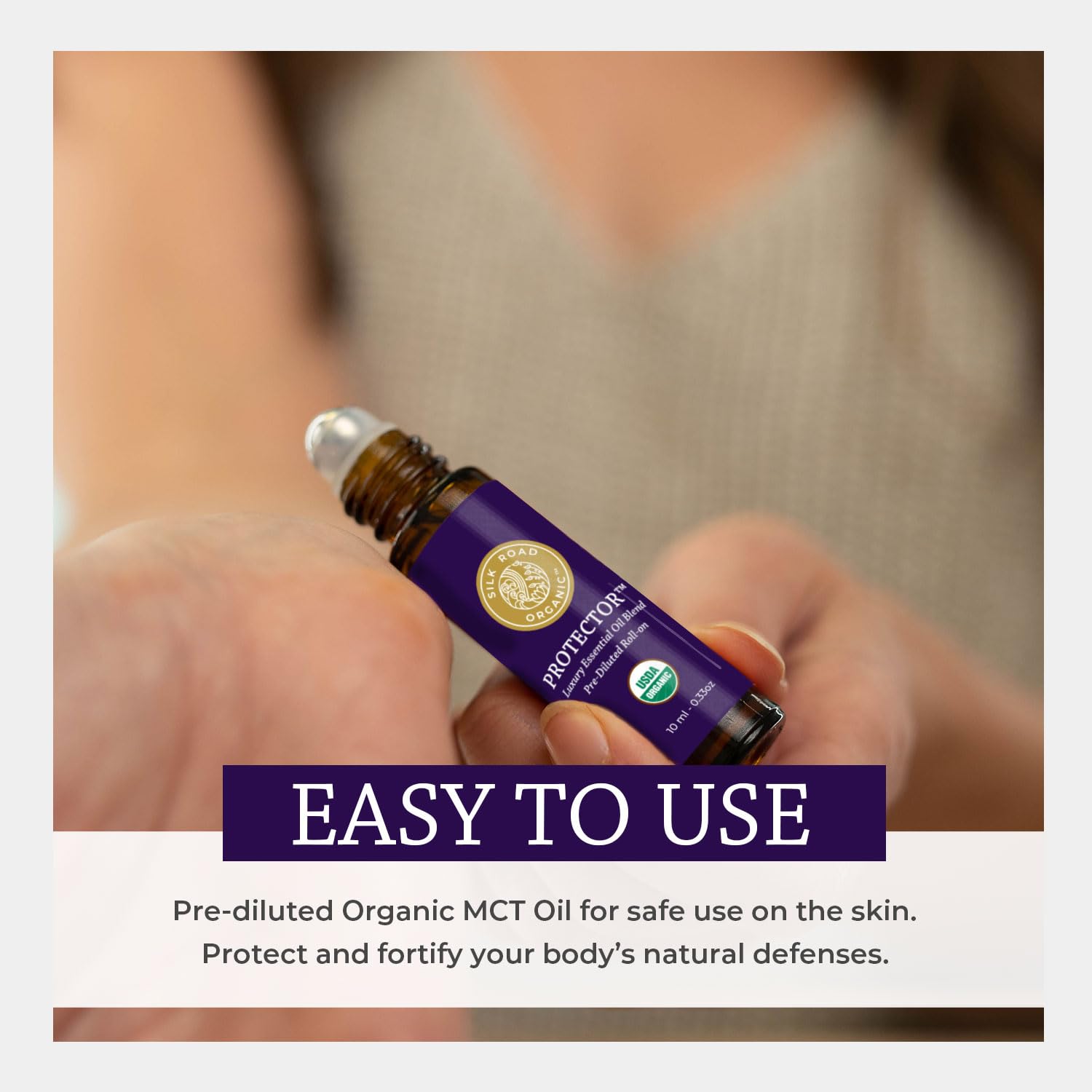 Travel-size Silk Road Protector roller ideal for on-the-go wellness.