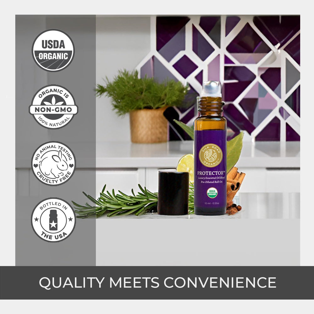 Silk Road Protector bottle featuring the USDA Organic seal for certification.