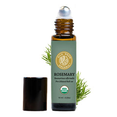 Silk Road Organic rosemary-jojoba roll-on bottle ready for daily scalp care.