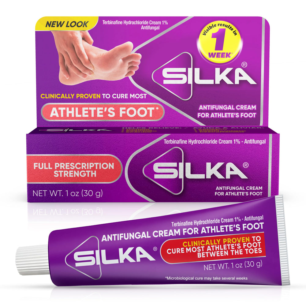 Silka anti-fungal cream tube ready for application on affected skin.
