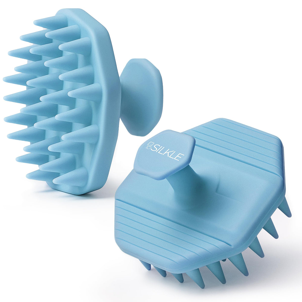 SILKLE silicone scalp scrubber front view with easy grip for comfortable cleansing